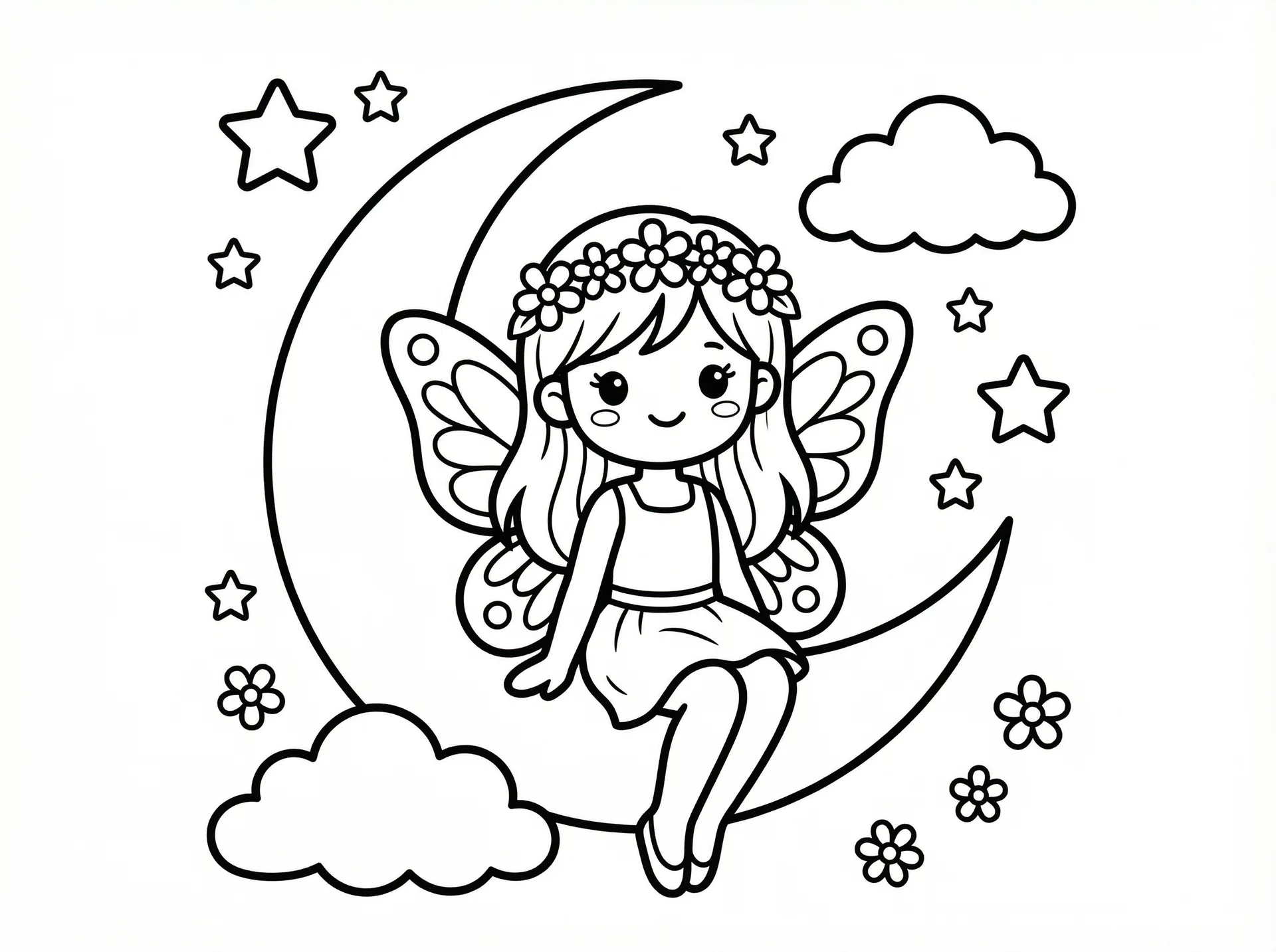 无翼鸟漫画_佐仓香织 - 月亮上的蝴蝶翅膀精灵涂色线稿